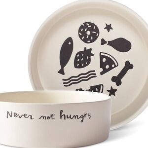 'Never Not Hungry' Ceramic Pet Bowl with Playful Food Graphics